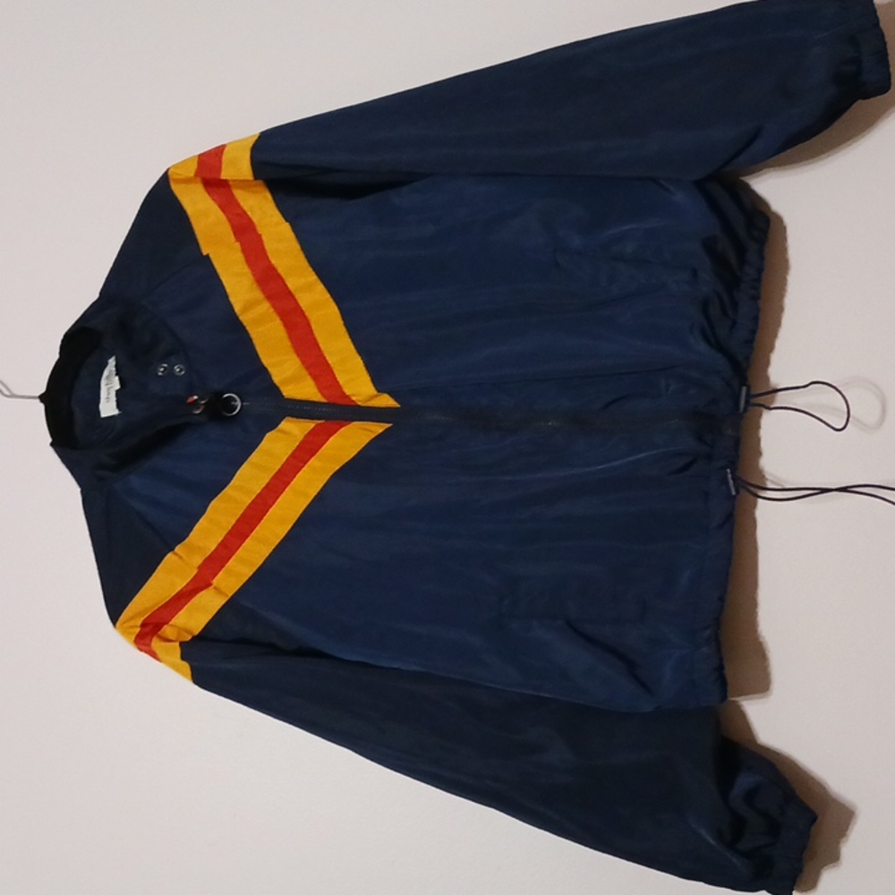 Charlotte Russe Blue Yellow Orange Windbreaker zippered large Pockets collar